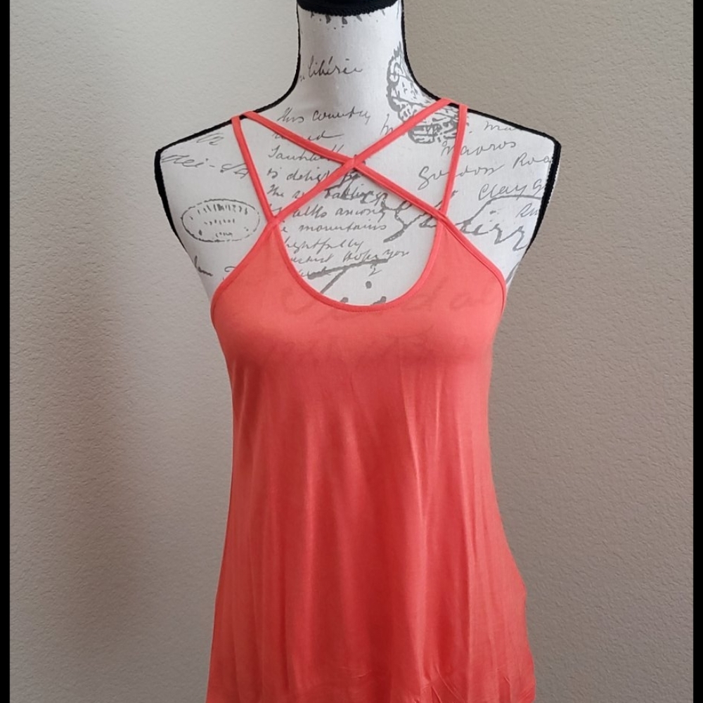 Orange strappy front tank yoga top. Small